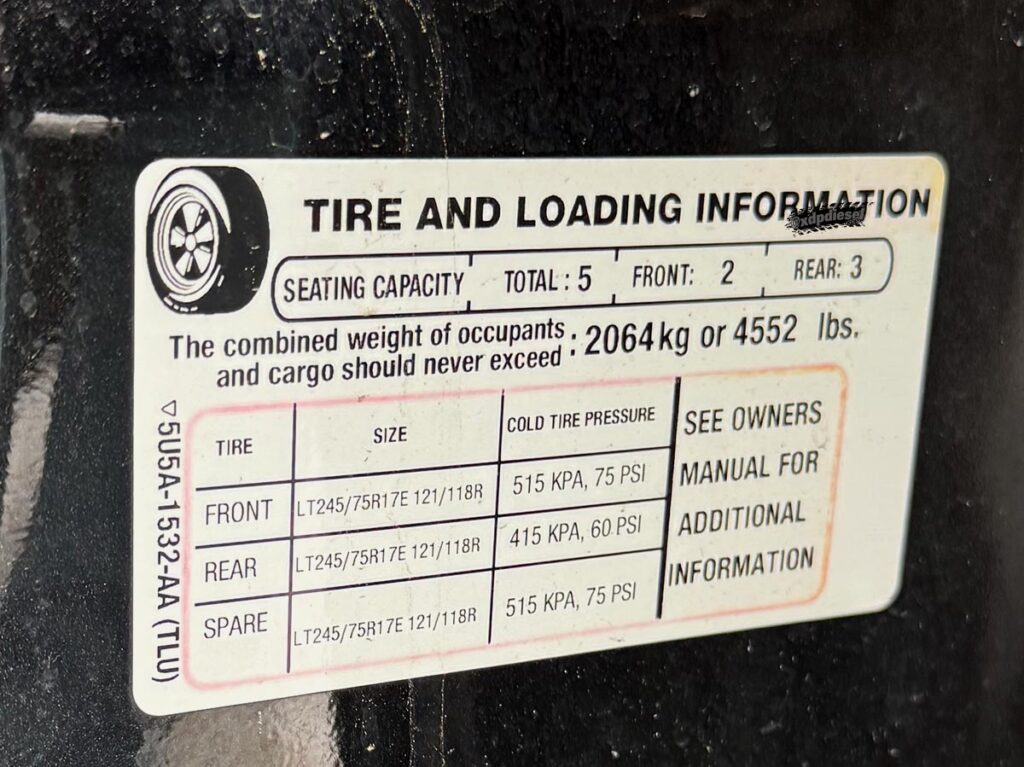 Payload Capacity Decal