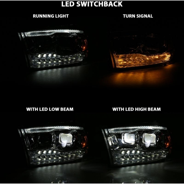 Anzo 111465 Chrome Plank Style Switchback Projector Headlights W