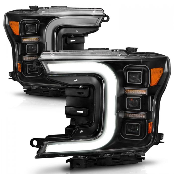 ANZO USA Projector Headlights w/ Plank Design Black/Amber w/ DRL Toyota Tacoma (16-17) (111379)