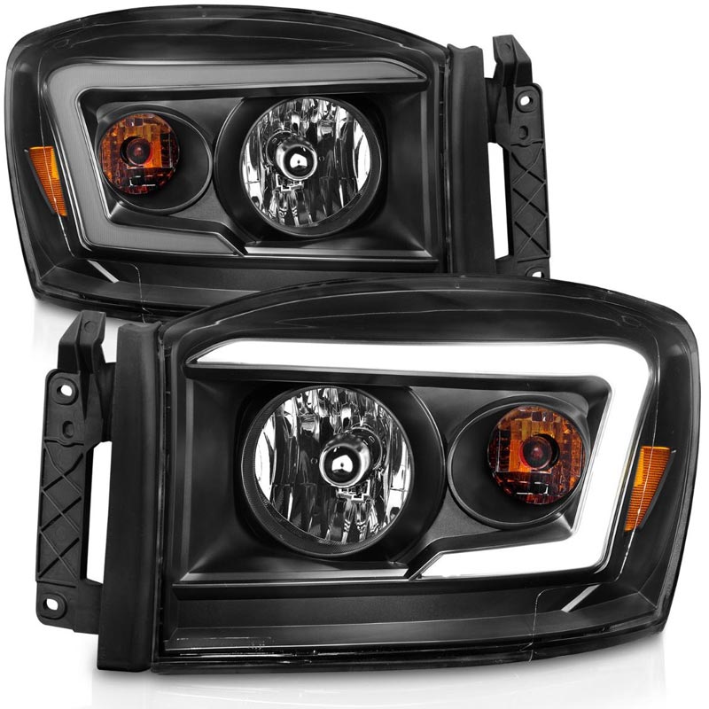 ANZO Crystal Headlight Set w/ Light Bar Black Housing (Pair) | Cadillac Escalade (99-00) (111498)