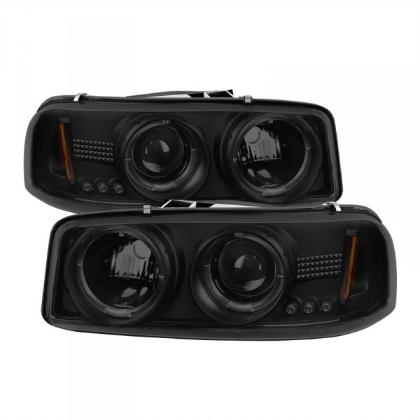 Image 1 for Spyder 5078292 Black Smoked Projector HeadLights With LED Halo
