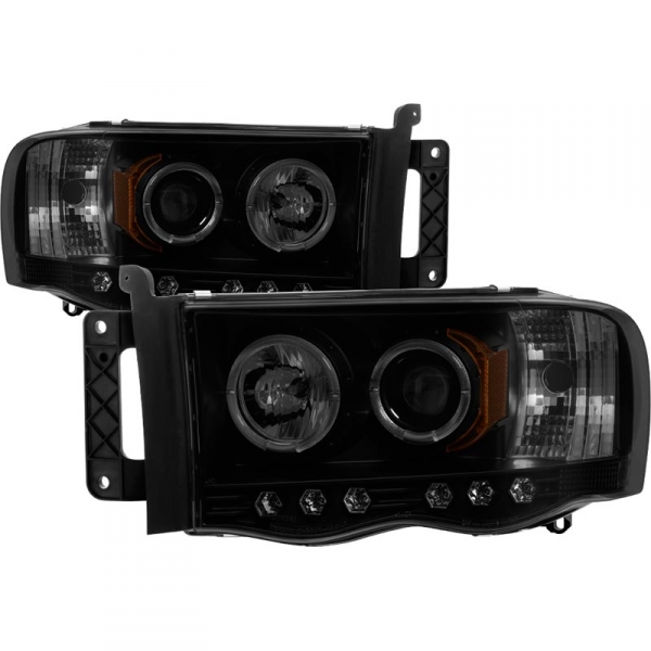 Image 1 for Spyder 5078384 Black Smoked Projector HeadLights With LED Halo