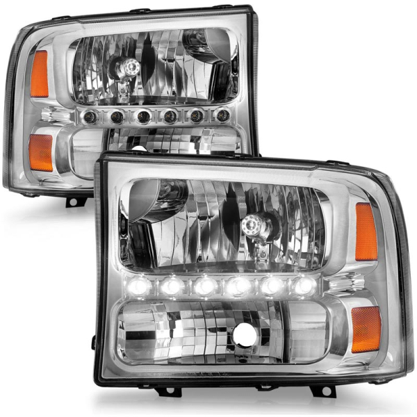 Image 1 for Anzo Chrome Crystal Headlights With LED Strip 111088