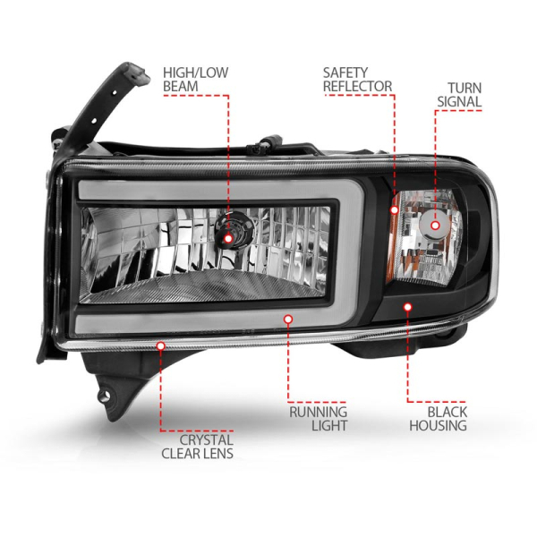 ライト Anzo 111554 Black Crystal Headlights With LED Plank Light Bar | XDP