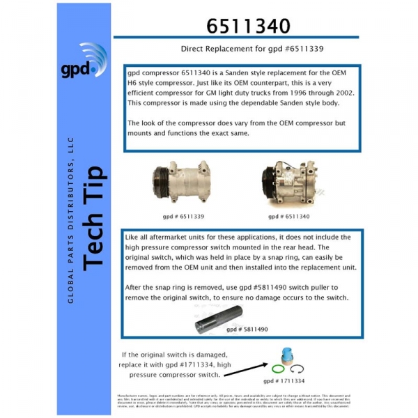 GPD 6511340 New A/C Compressor | XDP