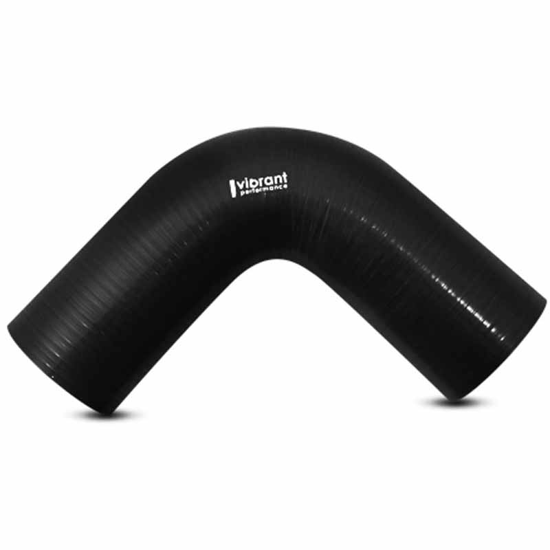 Vibrant 3in ID x 3.5in ID x 4in Long Gloss Black Silicone 90 Degree Transition Elbow